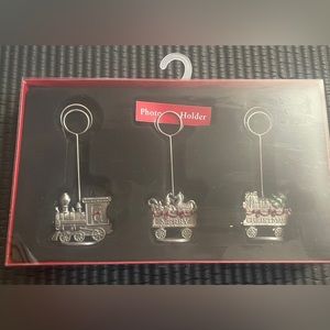 Merry Christmas Pewter Metal Train‎ Set of 3 Photo Holders Gift Kohl’s Dep.